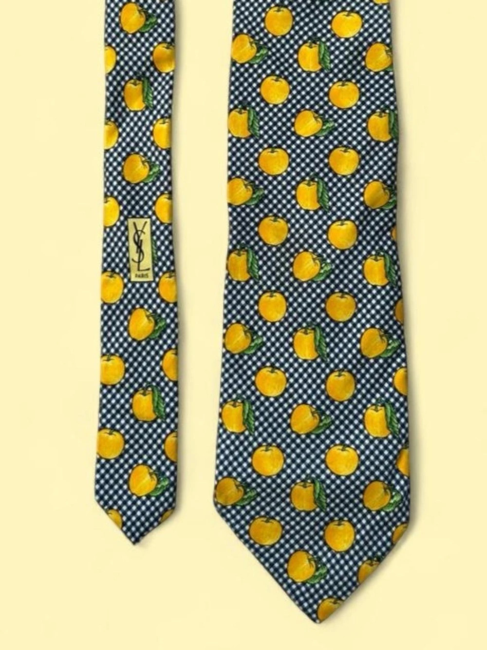 Yves Saint Laurent Silk Gingham Fruit Print Tie